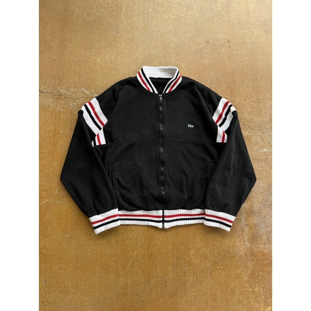 VTG 80s Dior Sport Knitted Black Zip Up Varsity Sweater Cotton High Fashion (XL)